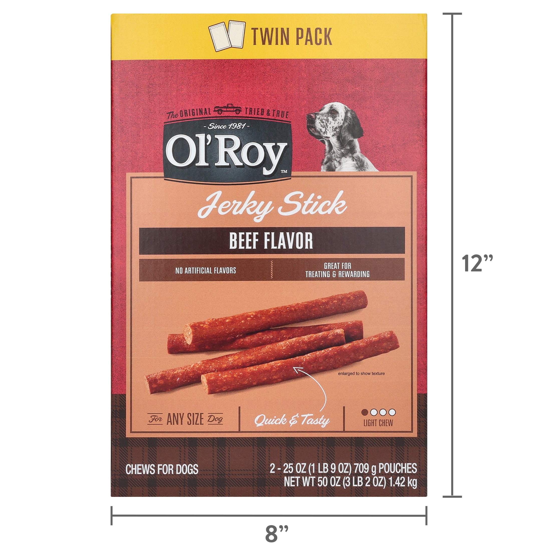 (2 pack) Ol' Roy Jerky Stick Dog Treats, Beef, 25 oz Pouches, Twin Pack