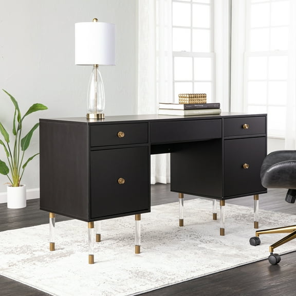 SEI Furniture Helston Engineered Wood Writing Desk in Black/Gold Finish