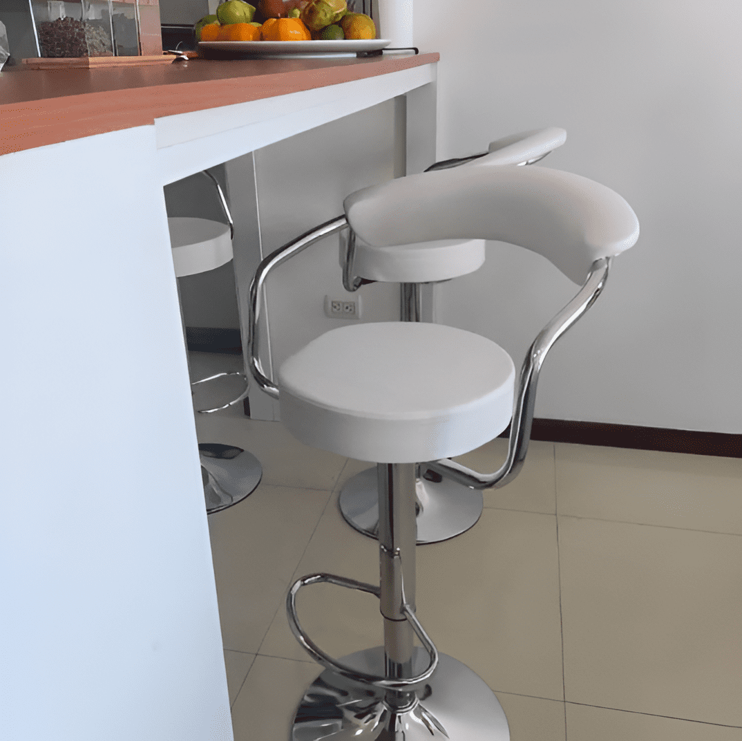 Heavenly Collections Modern White Faux Leather Adjustable Swivel Bar Stool, Chrome Pedestal Base, Set of 1