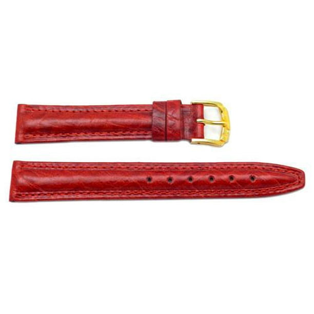 16mm Genuine Leather Textured Padded Red Watch Band