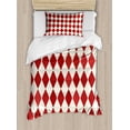 thumbnail image 1 of Retro Twin Size Duvet Cover Set, Harlequin Style Geometric Vintage Background with Rhombus Motifs Pattern, Decorative 2 Piece Bedding Set with 1 Pillow Sham, Vermilion and Ivory, by Ambesonne, 1 of 3