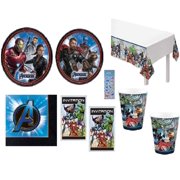 Avengers Birthday Party Supplies Bundle Pack includes 16 Plates 7", 16 Napkins, 16 Paper Cups, 16 Invitations, 1 Plastic Table Cover, 1 Dinosaur Sticker Sheet