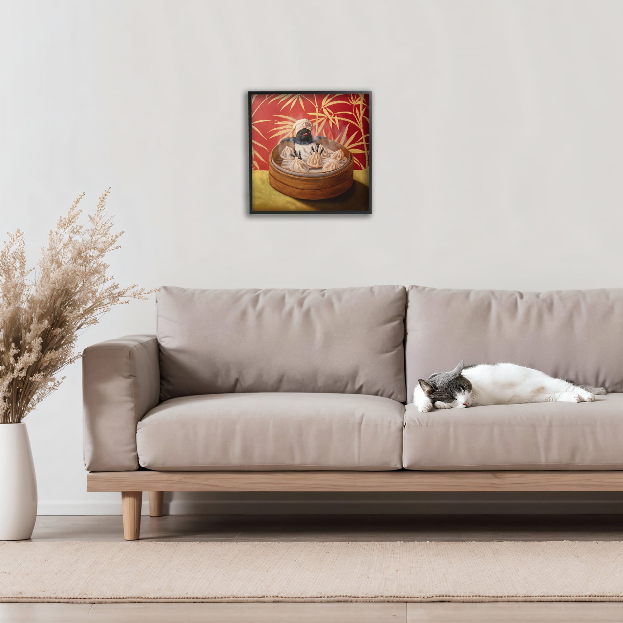 Bamboo Steamer Bird Black Framed Giclee Art, design by Lucia Heffernan