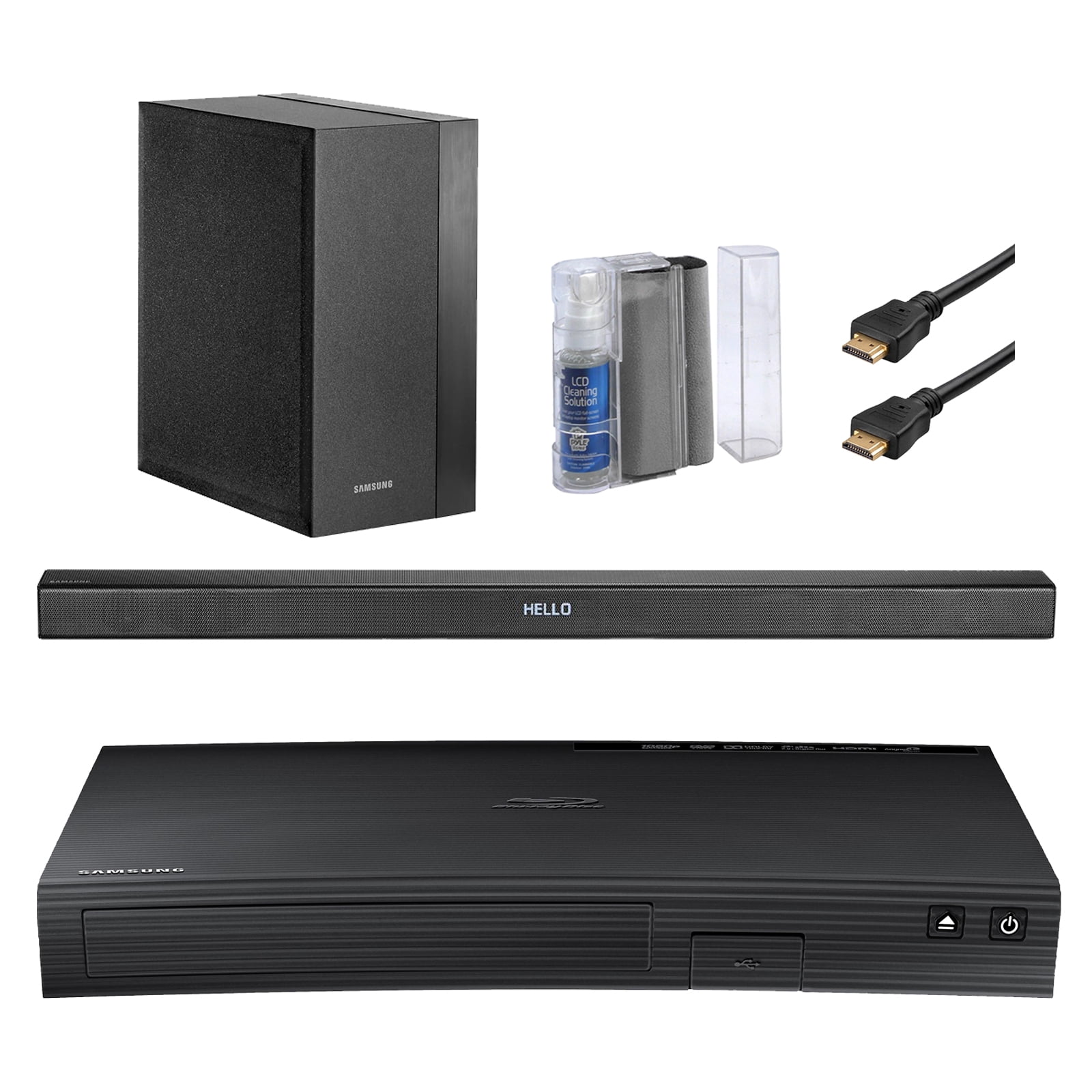 Samsung SBD J5700 Curved Blu ray CD DVD Player with WiFi Bundle With 2.1 Channel 300 Watt Wireless Soundbar Speaker LCD Flat Screen Keyboard