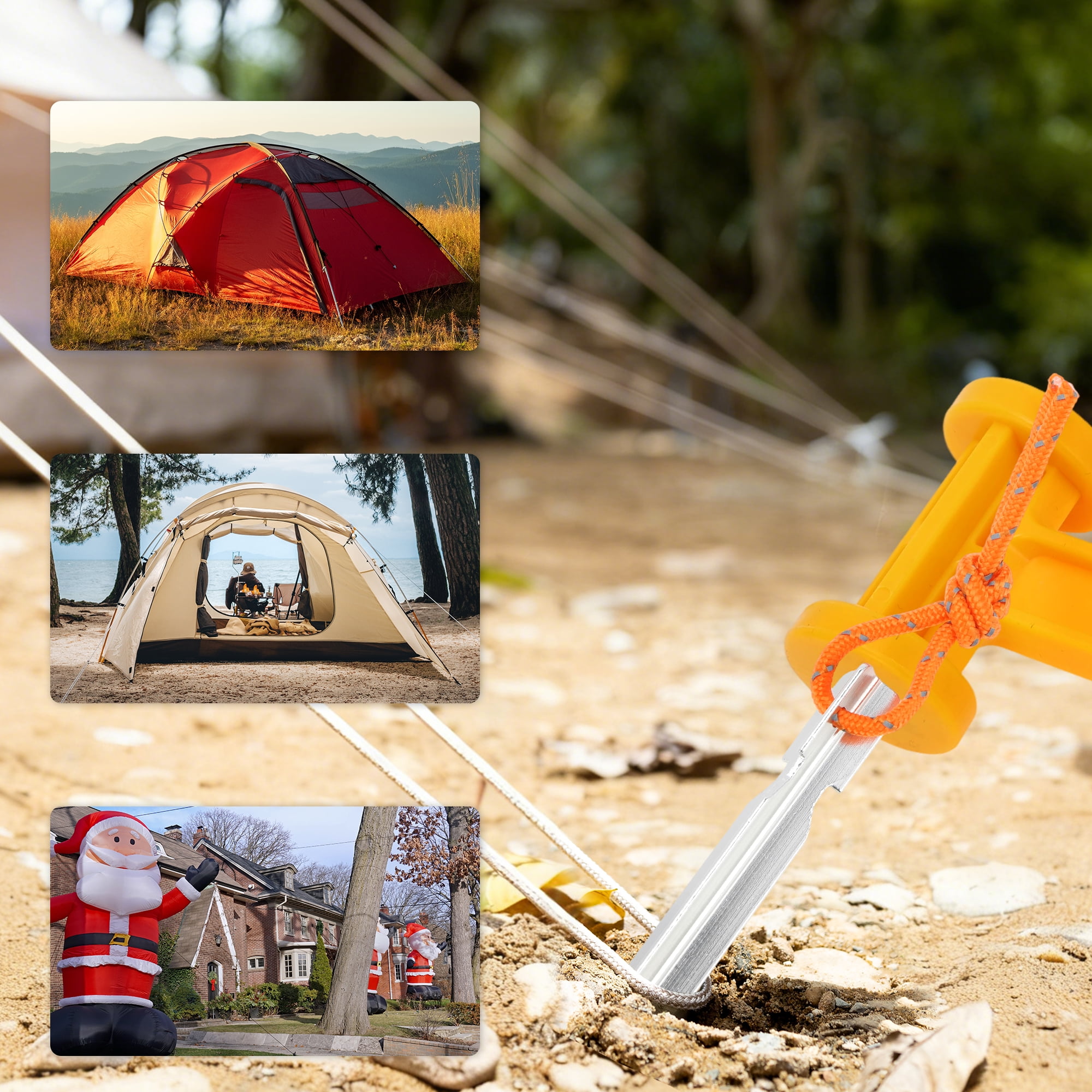 Unique Bargains 1 Set Reusable 10xNails 1xBag 1xPlastic Hammer 1xNail Puller Tent Pegs for Camping Silver Tone Aluminum Alloy Polyester Bag Plastic PP Steel