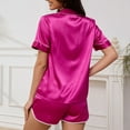 thumbnail image 4 of UNEEI Women Pajamas Set 2PC Silk Satin Lapel Sleepwear Short Sleeve Tops And Shorts Soft Button Down Women Loungewear Nightwear Pink 2XL, 4 of 8