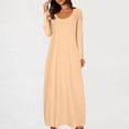 thumbnail image 2 of IROINNID Womens Casual Dress Long Sleeve Round Neck Solid Color Daily Wear Spring Summer Fashion Comfortable Flowy Maxi Outfit Casual Everyday Wear(Khaki,M), 2 of 6