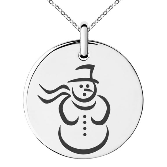 Stainless Steel Gingerbread Snowman Engraved Small Medallion Circle Charm Pendant Necklace