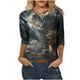 thumbnail image 1 of Blusas para las Mujeres Casual Impreso Botón Arriba 3/4 Manga Cuello en V, Mujer 3/4 Manga Tops Y Blusas, 1 of 5