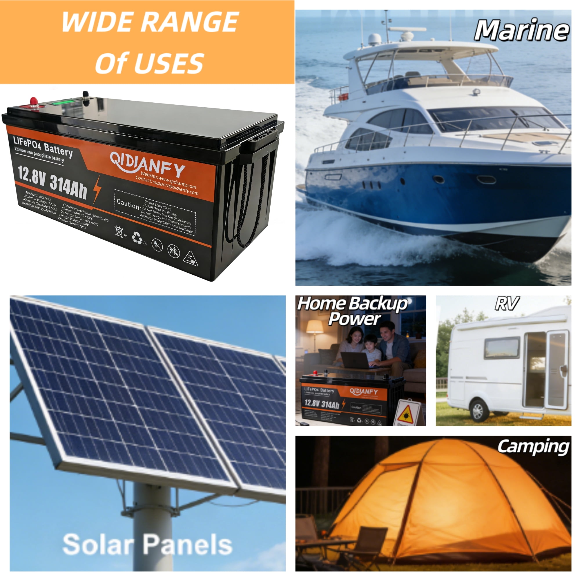 12V 314Ah (300Ah) LiFePO4 Lithium Battery with LCD Display, 200A BMS, 15000+ Deep Cycles, 4019Wh Energy, Low-Temp Protection, Ideal for RV, Marine, Solar, Off-Grid and Home Backup Power