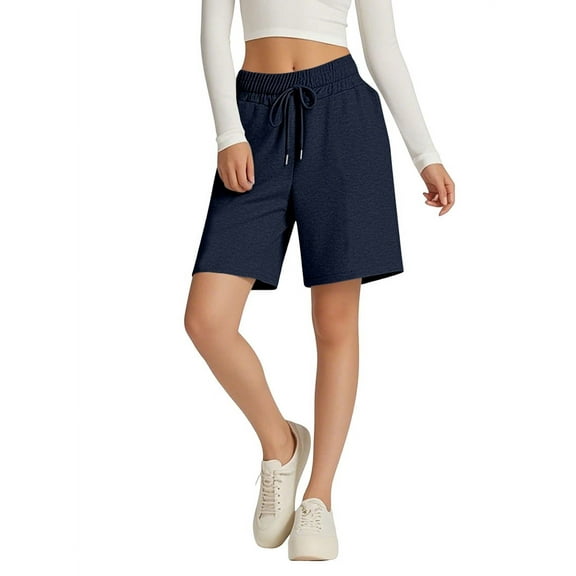 Mawalde Women'S Shorts Loose with Pockets Knee Length for Yoga Casual Walking Exercise Shorts Navy Blue S