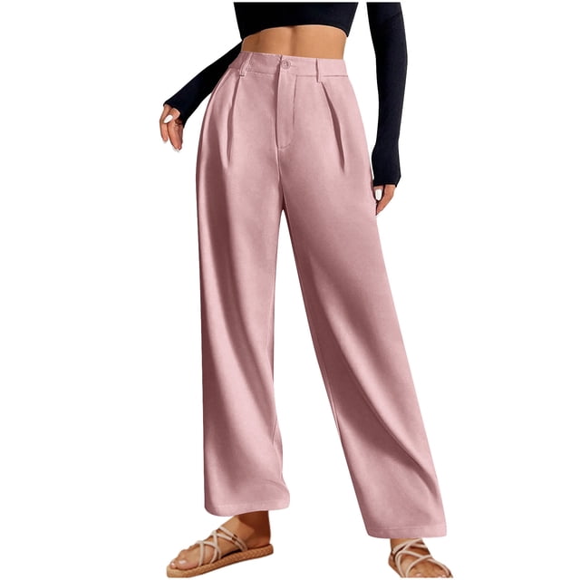 aidice Plus Size Pants for Women Work Loose Summer Button Zip Casual Straight Leg Pants with Pockets