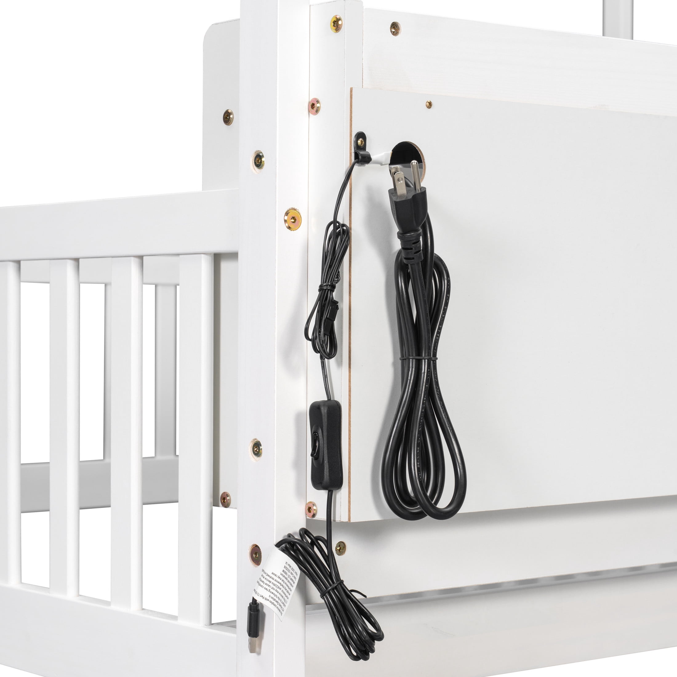 Noble House Norra Twin Size Pine Wooden House Floor Bed with Storage Shelves, LED Lights & Charging Station, White