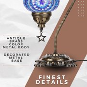 DEMMEX Authentic Turkish Lamp, Made in Turkey, Turkish Moroccan Mosaic Table Bedside Lamp, 100% Handcrafted, Antique Brass (Blue)