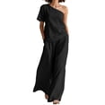 thumbnail image 3 of VBVC Women's One Shoulder 2 Piece Pants Sets , Elegant Vacation Loose Matching Outfits For Women , Ladies' Short Sleeve Suit Sets with Pockets,Black,S-2XL, 3 of 6