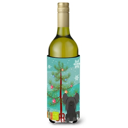 

Carolines Treasures BB4237LITERK Merry Christmas Tree Chinese Crested Black Wine Bottle Beverge Insulator Hugger Wine
