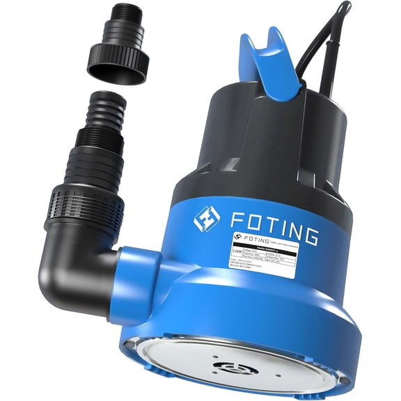 FOTING 1/2HP Submersible Water Pump with Stainless Steel Base - Removes Water to 0.04" Depth, 2450GPH Portable Sump Pump for Puddles, Pools, Boats, Gardens & Ponds - 10Ft Cord Included