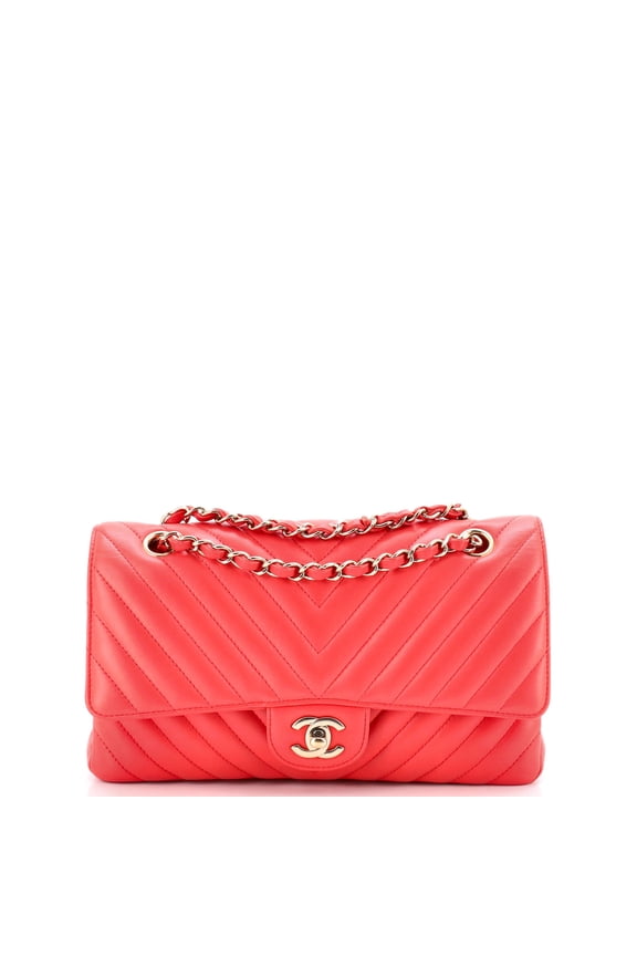 Pre-Owned Classic Double Flap Bag Chevron Lambskin Medium By Rebag
