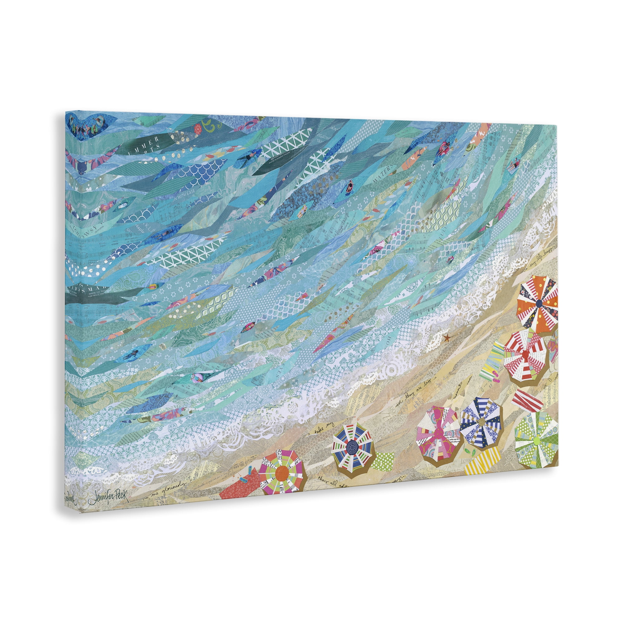 Stupell Industries Collaged Aerial Beach View Coastal Painting Gallery Wrapped Canvas Art Print Wall Art, 30 x 20