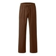 thumbnail image 4 of Womens Plus Size Pants Drawstring Straight Leg Cotton Linen Lightweight Pants for Women Summer Slacks Trousers (Large, Brown), 4 of 5