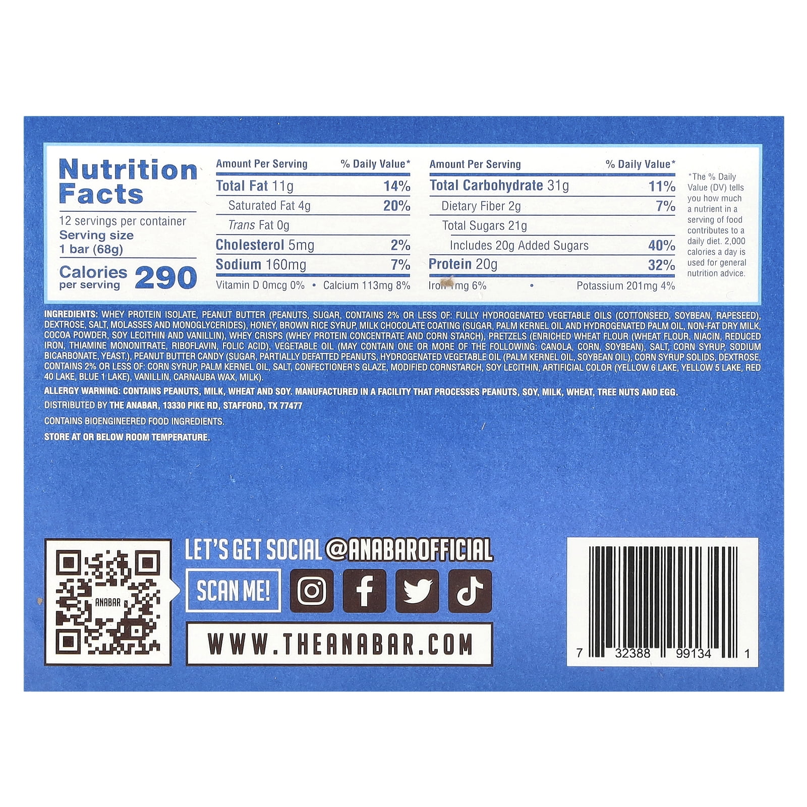 The Anabar The Protein-Packed Candy Bar®, Monster Cookie Crunch, 12 Bars, 2.39 oz (68 g) Each