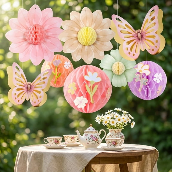 Butterfly Party Decorations, Spring DecorationsforParty, PinkandGreen Decor, Floral Birthday Decorations, Green Party Decor, Purple Birthday Decorations, Hanging Wall Decor, 9