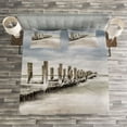 thumbnail image 3 of Ambesonne Landscape Quilted Bedspread Set 3 Pcs, Groyne Zingst Germany, Queen Size, Pale Blue White Tan, 3 of 3
