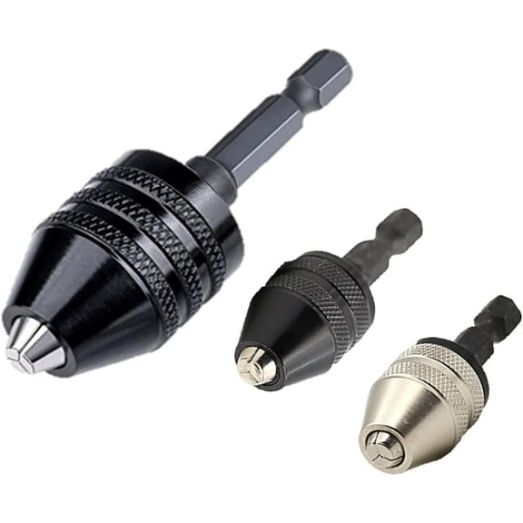 3Pcs Keyless Drill Chuck for Impact Driver, Chuck Conversion Adapter, 1/4” Hex Shank, Convert Cordless Screwdrivers into Power Drills in Seconds, For Round-Shank Drill Bits