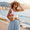 thumbnail image 7 of Womens Linen Maxi Skirts Summer Boho Solid Beach Elastic High Waist Pleated A-Line Flowy Swing Long Maxi Skirts, 7 of 7