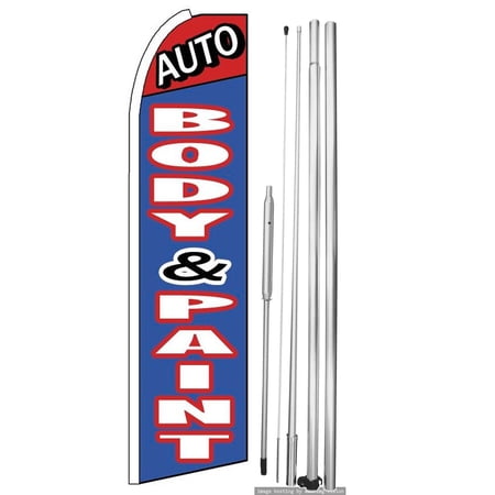 OnPoint Wares | AUTO BODY & PAINT Swooper Flag |Advertisement /Business Flags | Feather Flag | With Complete 15ft Hybrid Pole Set