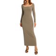 thumbnail image 3 of PENGXIANG Robe à Manches Longues pour Femmes Col Carré Robe Moulante Tricotée Unie Robe Crayon Extensible Tenue de Club, 3 of 6