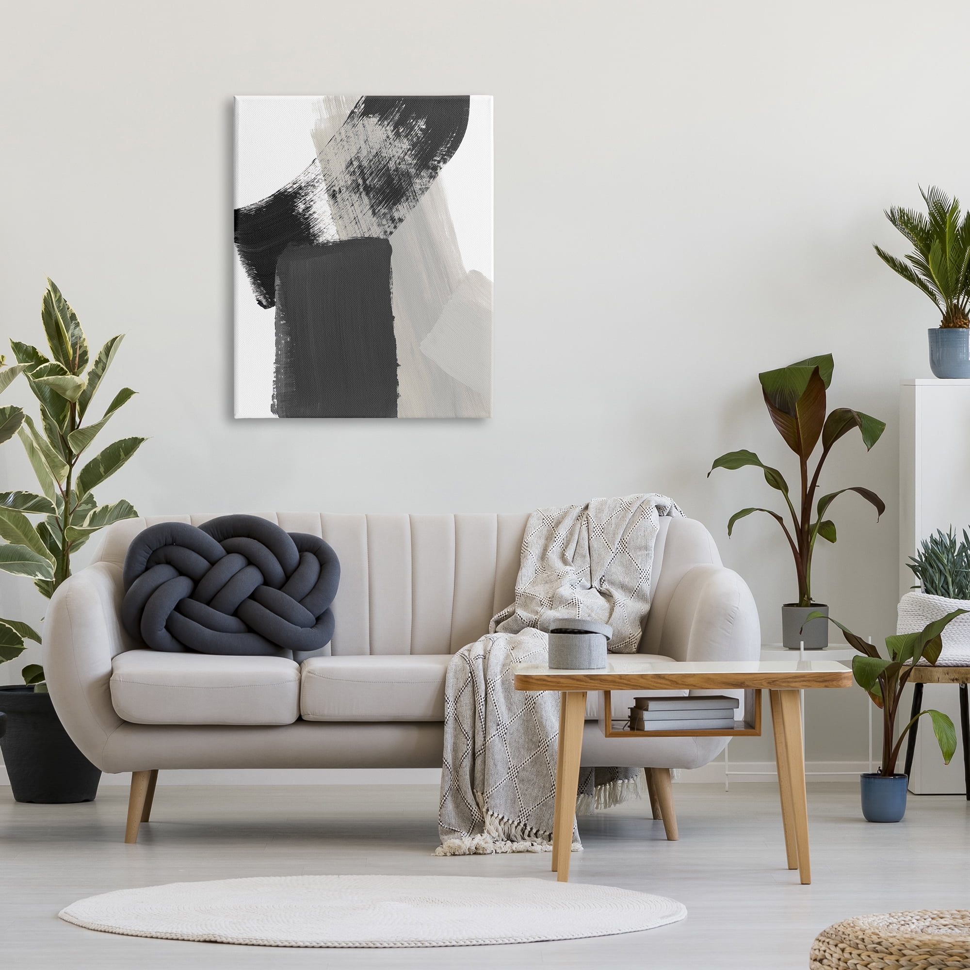 Stupell Industries Black & Beige Abstract Abstract Painting Gallery Wrapped Canvas Print Wall Art, 30 x 40
