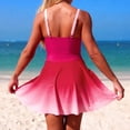 thumbnail image 6 of larppty Women One Piece Swimdress V Neck Color Block Swimsuit Bathing Suit Tummy Control Wrap Ruffle Swim Dress Swimwear (Hot Pink, L), 6 of 7