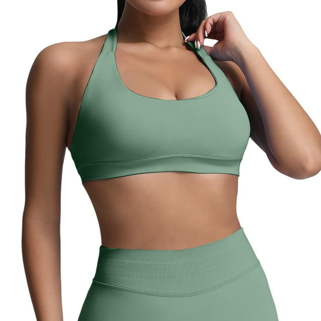 Women Workout Bras Medium Low Support Sports Bras Seamless Open Back Gym Padded Yoga Crop Top