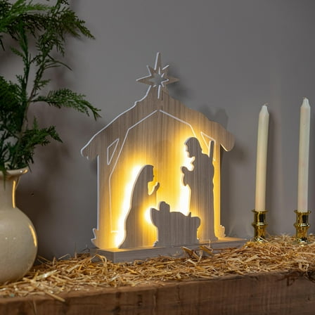 Nativity LED Table Decor Nativity Scene Wood, 16"H