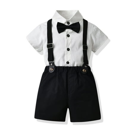 

Esho 2Pcs Kids Toddler Boys Shirt + Suspender Shorts Outfit Set Baby Summer Clothes 2-7T