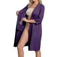 thumbnail image 2 of Summer Robe,Women's Pajama Dress Shirt 3/4 Sleeve Housecoats Full Loungewear Long Nightgown with Pockets,Dark Purple,S, 2 of 6