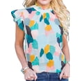 thumbnail image 1 of Asyoly Womens Tops Summer Boho Floral Print Funnel Neck Sleeveless Shirts Ruffle Stand Collar Loose Blouses, 1 of 6