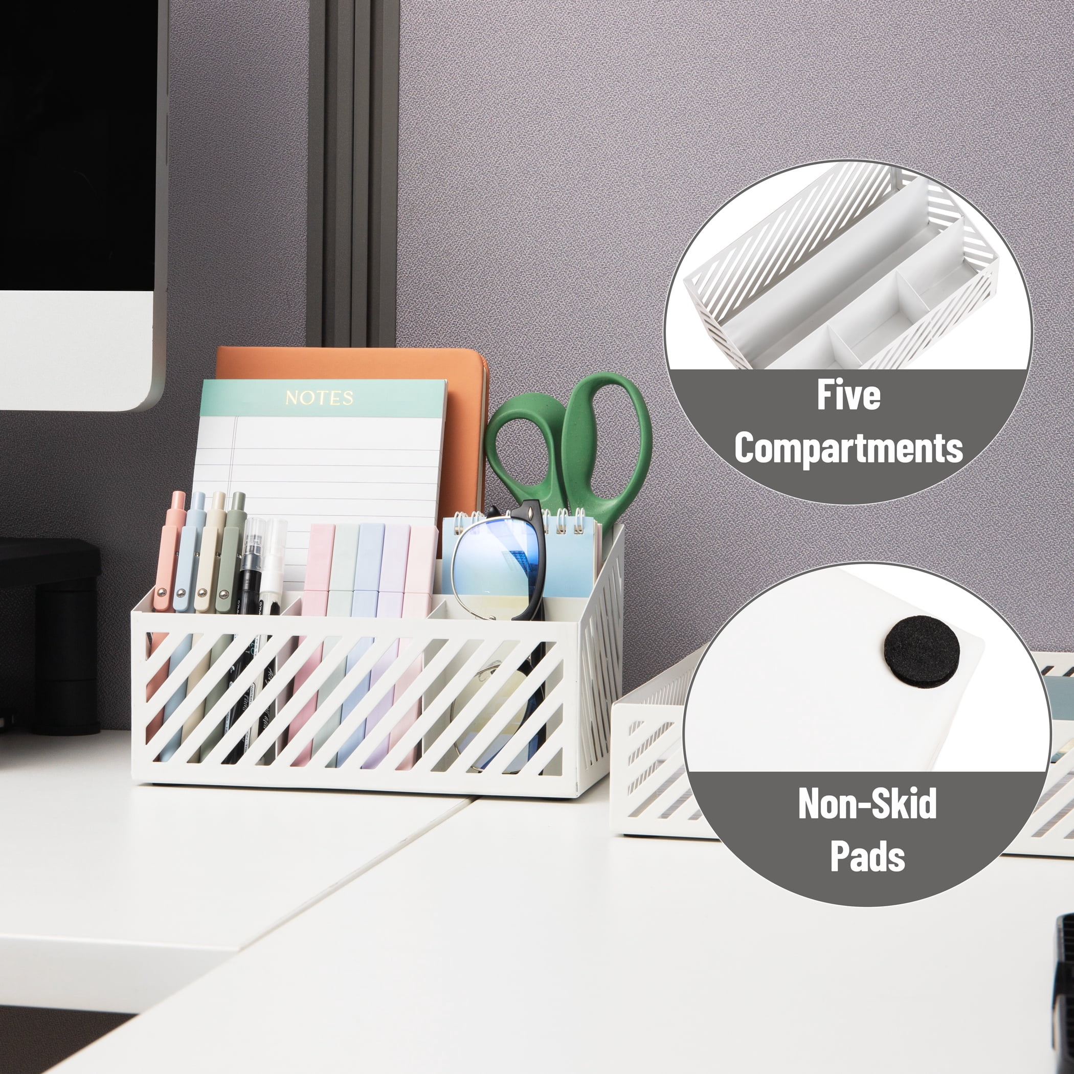 Mind Reader Desktop Organizer and Mail Sorter, Five Compartments, Office Supplies and Accessories, Metal, White