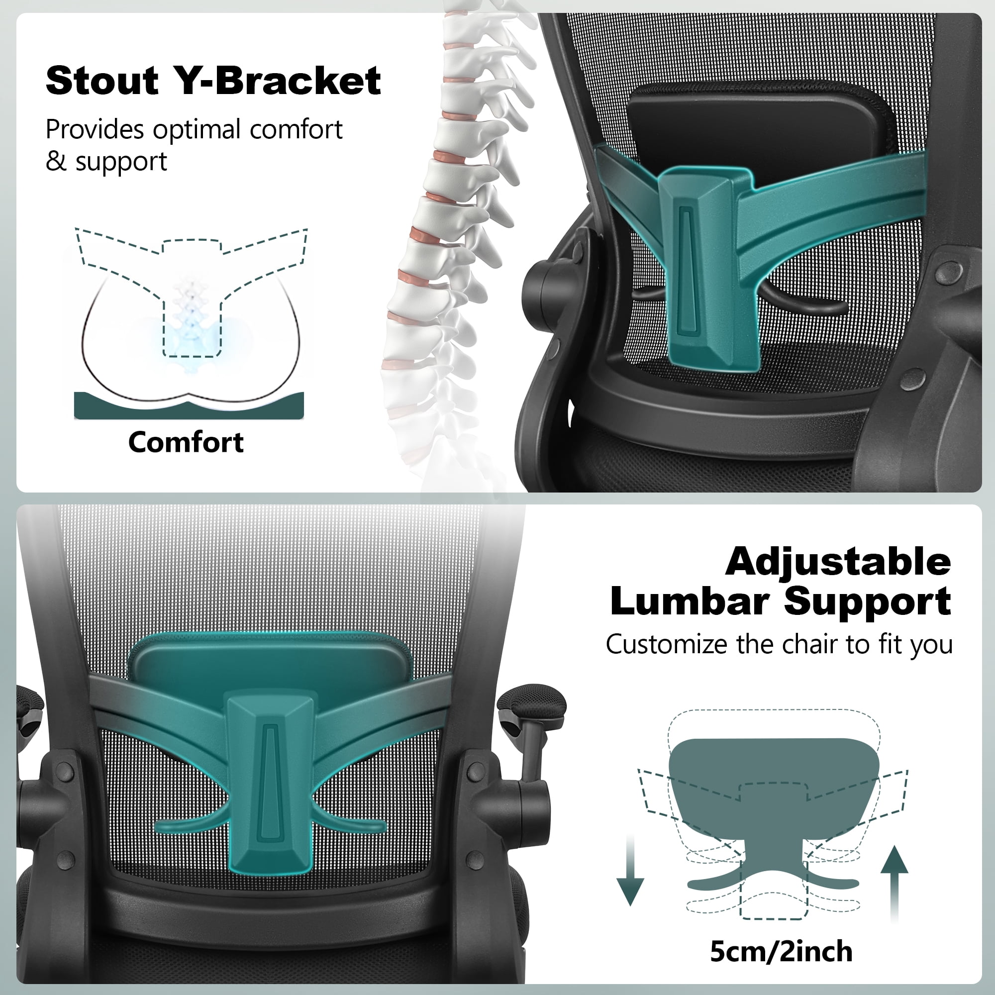 COOLHUT Home Office Chair with Flip-up Armrests for Standing Desk, Ergonomic Computer Office Desk Chair with Adjustable Foot Ring, Office Desk Chairs with Adjustab Lumbar Support for Workplanc, Black
