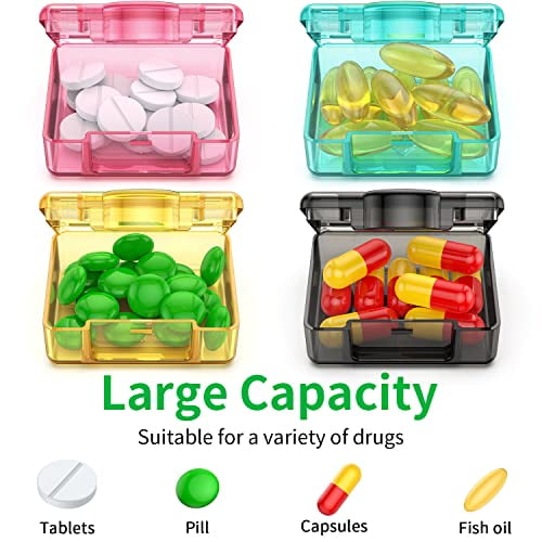 TecQach Small Pill Box 4 pcs,Cute Travel Pill Organizer Case Mini Tiny  Clear Plastic Storage Containers Portable for Pocket Purse