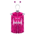 thumbnail image 3 of TiaoBug Women Metallic Alien Outfit Long Sleeve Front Zip Mock Neck Club Mini Dress with Alien Hair Hoop Hot Pink M, 3 of 7