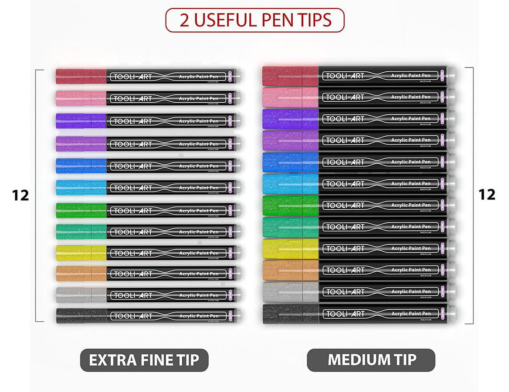 Tooli-Art Metallic Acrylic Paint Marker Pens Set, Fine Point, Assorted Colors, 24 Counts