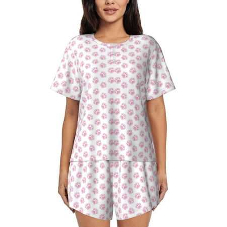 Ocsxa Pink Paw Print Women s Short-Sleeved Pajama Set Pajamas 2 Piece Short Sleeve Sleepwear Set Summer Pajamas Set Lounge Sets 2-Piece Pj-Small
