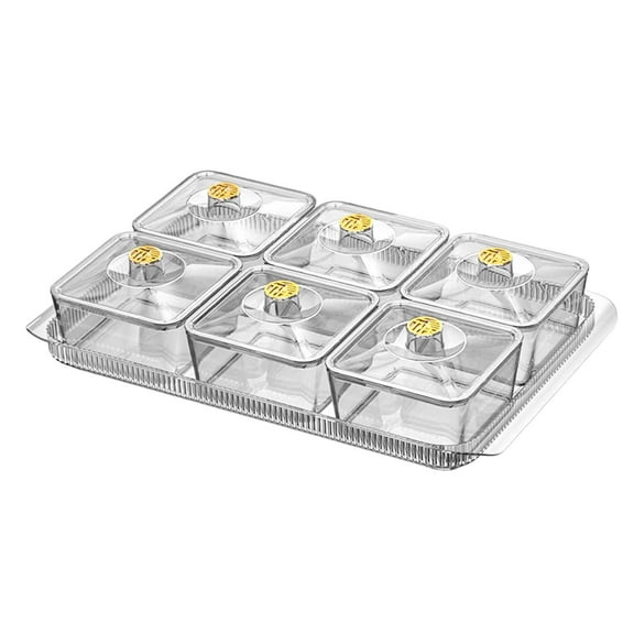 TISHITA Dried Fruit Plate Candy Nuts Dish with Lid Luxury Food Storage Box Appetizer Serving Tray Divided Serving Platter for Wedding white 6 grids