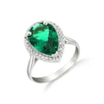 thumbnail image 3 of Galaxy Gold 3.16 Carat Total Weight 14K Solid White Gold Emerald with Natural Diamonds Halo Ring Brilliant Pear Tear Drop Shape Cut and Round Diamonds Anniversary Engagement Promise Ring (6.5), 3 of 4