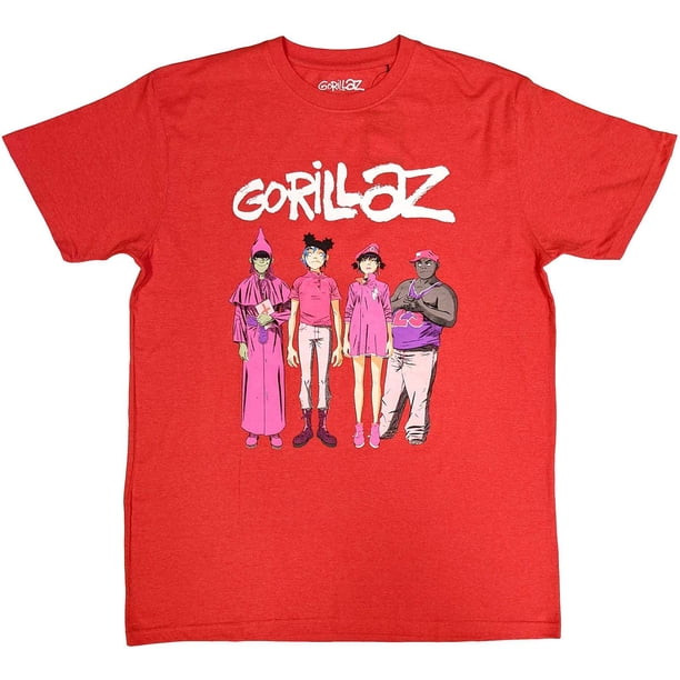 Gorillaz - Camiseta Cracker Island Standing Group para Adultos Unisex (Rojo)