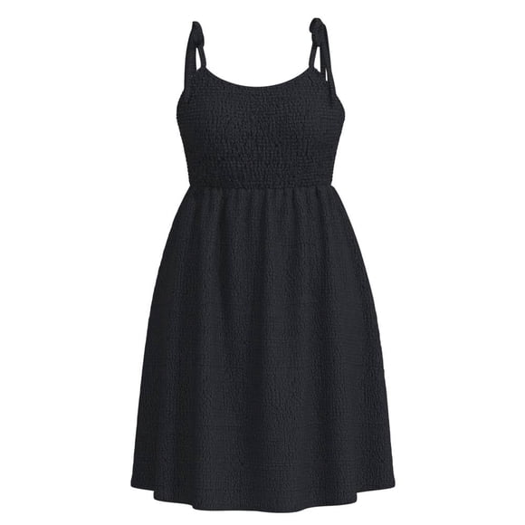 Vestido George para Mujer Corto con Smock, Escote Redondo, Tirantes Ajustables Negro Talla G