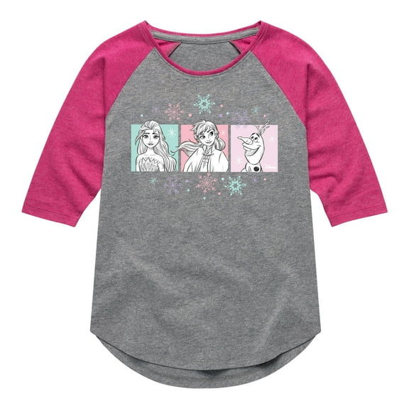 Frozen 2 - Pastel Character Grid - Toddler And Youth Girls Raglan Graphic T-Shirt