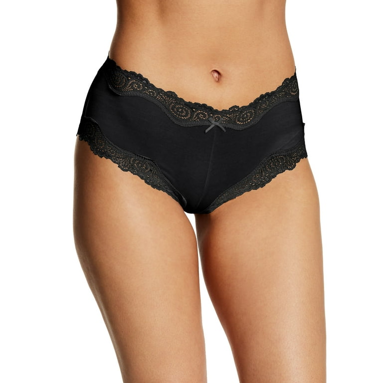 Maidenform Womens Cheeky Scalloped Lace Hipster, 6, Black/Black Lace